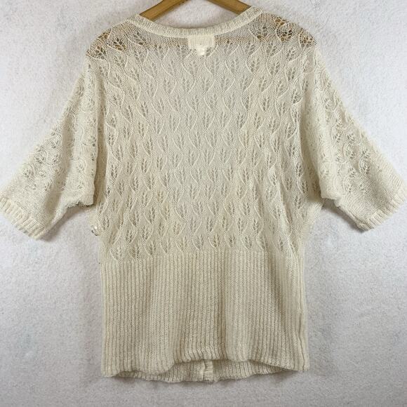 Ann Taylor Womens Open Knit Mohair Wool Top Sz L Ivory Beaded Sequin Balletcore - Picture 7 of 14